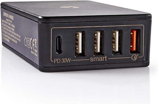 Nedis Oplader - 2x 3,0 A / 3x 2,4 A - Outputs: 5 - Poorttype: 1x USB-C / 4x USB-A - Geen Kabel Inbegrepen - 63 W - Automatische voltage selectie - afbeelding 4