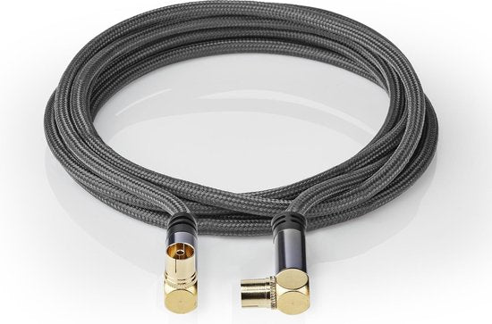 Nedis Coaxkabel - IEC (Coax) Male - IEC (Coax) Female - Verguld - 75 Ohm - Viervoudig Afgeschermd - 5.00 m - Rond - Katoen - Grijs / Gun Metal Grijs - Cover Window Box - afbeelding 8