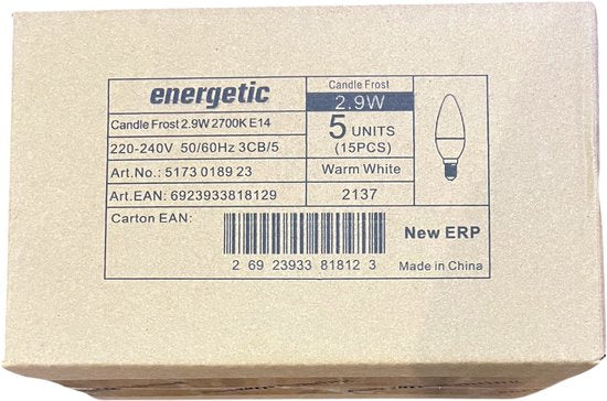 15 Stuks (5 x doosje van 3) Energetic Kaars E14 Warm Wit (2700K) 2,9 W (25 W) - afbeelding 3