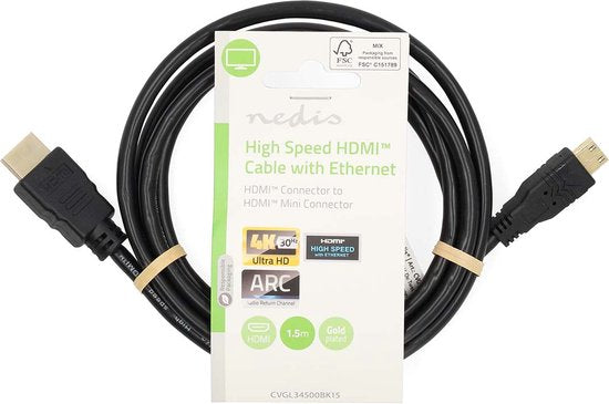 Nedis HDMI kabel m HDMI Type A (Standaard) HDMI Type C (Mini) Zwart - afbeelding 3