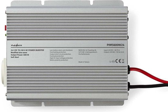 Nedis Inverter Gemodificeerde Sinusgolf - Ingangsvoltage: 24 V DC - Apparaat stroomoutput: Type F (CEE 7/3) - 230 V AC 50 Hz - 600 W - Piekvermogen: 1500 W - Accuklemmen - Zilver - afbeelding 4