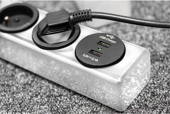 Stekkerdoos 3-Wegs 2 m Wit - Frans / 2x USB - afbeelding 3