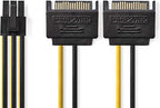 Nedis Interne Voedingskabel - 2x SATA 15-Pins Male - PCI-Express Female - Verguld - 0.20 m - Rond - PVC - Geel / Zwart - Polybag - afbeelding 1