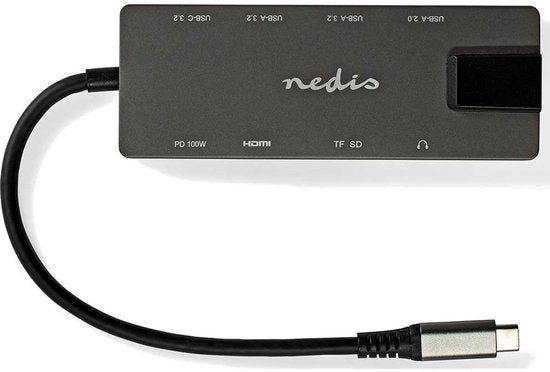 Nedis USB Multi-Port Adapter - 10-in-1 - USB 3.2 Gen 1 - USB-C Male - HDMI Output / RJ45 Female / SD / 2x USB-C / 3,5 mm Female / 3x USB-A Female - 5 Gbps - 0.20 m - Rond - Verguld - PVC - afbeelding 6