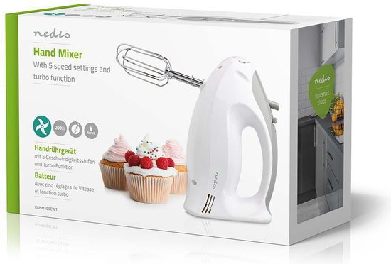 Nedis Handmixer - 200 W - 5-Snelheden - Turbo-functie - 2 Deeghaken / 2 Kloppers - Grijs / Wit - afbeelding 4