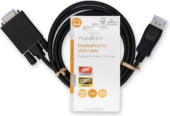 Nedis Displayport - Vga-kabel Displayport Male - Vga Male 2,0 M Zwart - afbeelding 7
