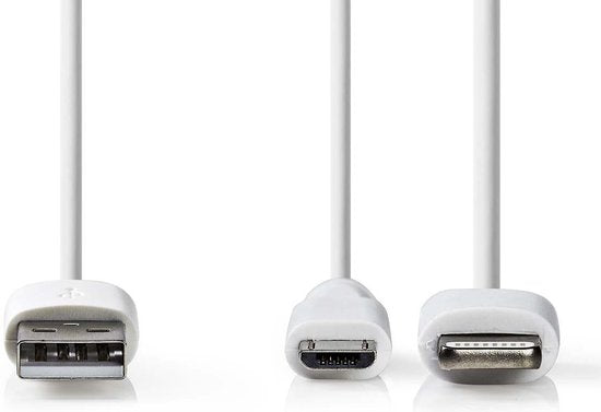 Nedis 2-in-1-Kabel - USB 2.0 - USB-A Male - Apple Lightning 8-Pins / USB Micro-B Male - 480 Mbps - 1.00 m - Vernikkeld - Rond - PVC - Wit - Polybag - afbeelding 9