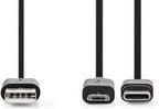 Nedis 2-in-1-Kabel - USB 2.0 - USB-A Male - USB Micro-B Male / USB-C Male - 480 Mbps - 1.00 m - Vernikkeld - Rond - PVC - Zwart - Blister - afbeelding 4
