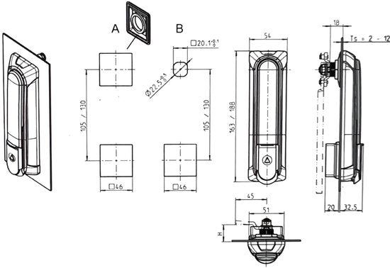 EMKA Zwenkgreep Model 1317-U00401-0000001 voor o.a. Electriciteitskasten / EV Laadpaal Profiel-halfcilinder A = 30 - afbeelding 7