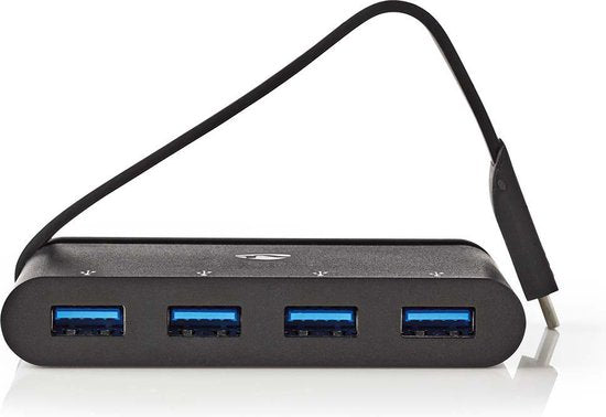 Nedis USB Multi-Port Adapter - USB 3.2 Gen 1 - USB-C Male - 4x USB-A - Rond - Vernikkeld - Zwart - Window Box met Euro Lock - afbeelding 4