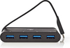 Nedis USB Multi-Port Adapter - USB 3.2 Gen 1 - USB-C Male - 4x USB-A - Rond - Vernikkeld - Zwart - Window Box met Euro Lock - afbeelding 4