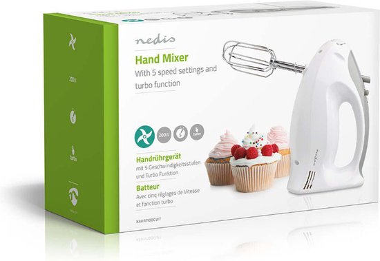 Nedis Handmixer - 200 W - 5-Snelheden - Turbo-functie - 2 Deeghaken / 2 Kloppers - Grijs / Wit - afbeelding 15