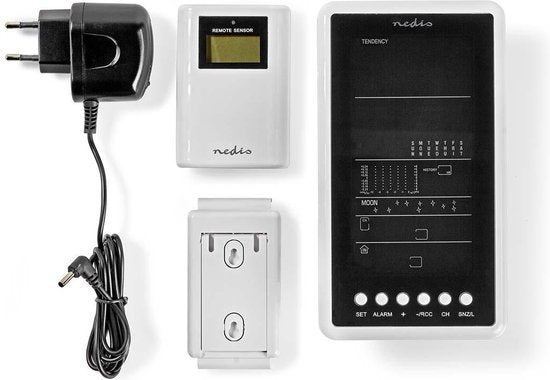 Nedis Weerstation - Binnen & Buiten - Radiogestuurde klok - Inclusief draadloze weersensor - Weersvoorspelling - Barometer - Tijdweergave - LCD met Achtergrondverlichting - Wekkerfunctie - afbeelding 3