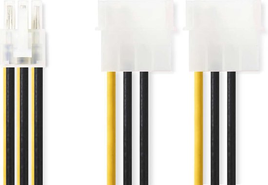 Nedis Interne Voedingskabel - 2x Molex Male - PCI-Express Female - Verguld - 0.20 m - Rond - PVC - Geel / Zwart - Polybag - afbeelding 6