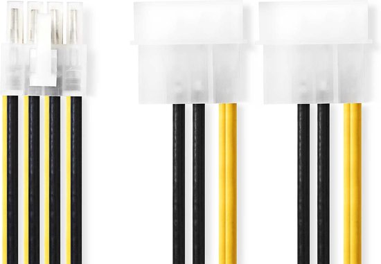 Nedis Interne Voedingskabel - EPS 8-Pins Male - 2x Molex Male - Verguld - 0.15 m - Rond - PVC - Geel / Zwart - Envelop - afbeelding 1