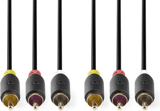 Nedis Composiet Videokabel - 3x RCA Male - 3x RCA Male - Verguld - 480p - 2.00 m - Rond - PVC - Antraciet - Window Box - afbeelding 6