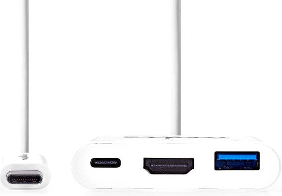 Nedis USB Multi-Port Adapter - USB 3.2 Gen 1 - USB-C Male - HDMI Output / USB-A Female / USB-C Female - 5 Gbps - 0.20 m - Rond - Vernikkeld - PVC - Wit - Doos - afbeelding 1