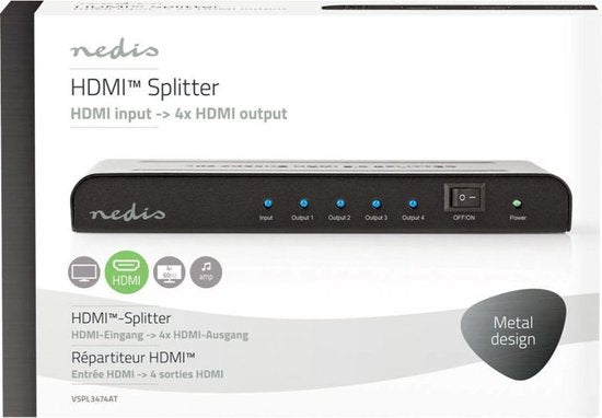 Nedis HDMI-Splitter - 4-Poorts poort(en) - HDMI Input - 4x HDMI Output - 4K@60Hz - 18 Gbps - Metaal - Antraciet - afbeelding 15