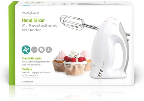 Nedis Handmixer - 200 W - 5-Snelheden - Turbo-functie - 2 Deeghaken / 2 Kloppers - Grijs / Wit - afbeelding 14