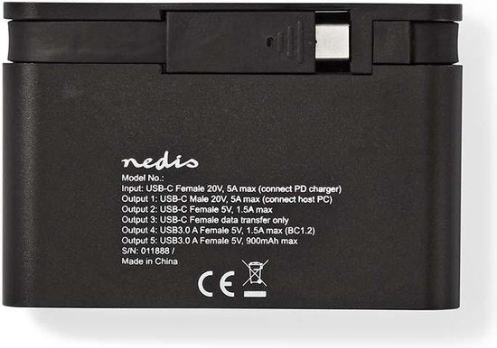 Nedis USB Multi-Port Adapter - USB 3.2 Gen 2 - USB-C Male - 2x USB-A / 2x USB-C - Rond - Vernikkeld - Zwart - Doos - afbeelding 5