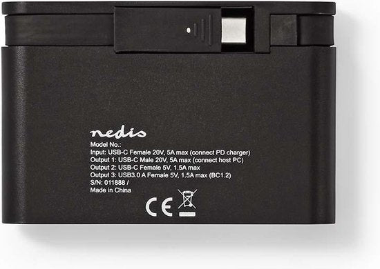 Nedis USB Multi-Port Adapter - USB 3.1 - USB-C Female - USB-A Female / USB-C Female / VGA Female 15p - Rond - Vernikkeld - Zwart - Window Box met Euro Lock - afbeelding 5