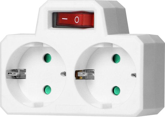 Doorvoerstekker met schakelaar - 2x - Schuko - splitter - verdeelstekker - Wit - afbeelding 1