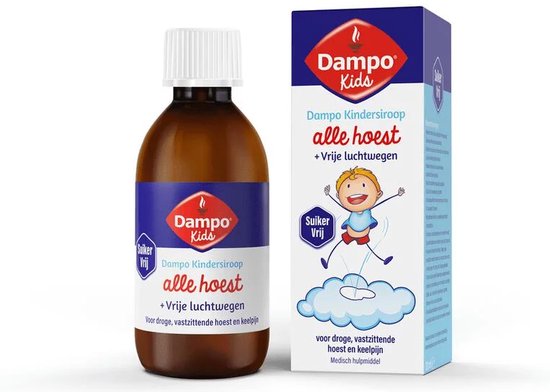 Dampo Kids Kindersiroop Alle hoest + Vrije luchtwegen - Voor droge, vastzittende hoest en keelpijn - Suikervrij - Medisch hulpmiddel - 120 ml - afbeelding 2