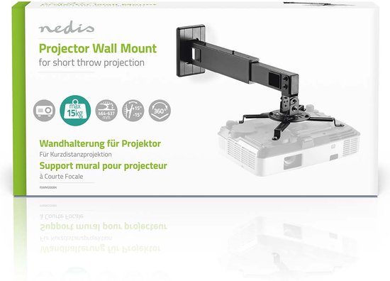 Nedis Projectorbeugel - Draai- en Kantelbaar - 15 kg - Draaibaar - Kantelbaar - Staal - Zwart - afbeelding 7