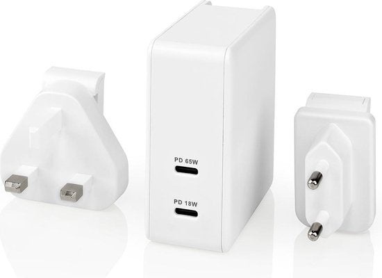 Nedis Oplader - 1,5 A / 2 A / 3,0 A / 3,25 A - Outputs: 2 - Poorttype: 2x USB-C™ - 15 / 18 / 27 / 36 / 45 / 65 W - Automatische Voltage Selectie - afbeelding 1