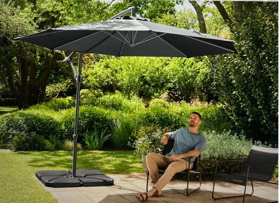 Livarno Zweefparasol 300 cm x 258 cm draaibaar Antraciet 180 grams polyester doek - afbeelding 4