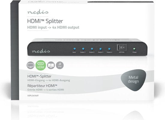 Nedis HDMI-Splitter - 4-Poorts poort(en) - HDMI Input - 4x HDMI Output - 4K@60Hz - 18 Gbps - Metaal - Antraciet - afbeelding 7