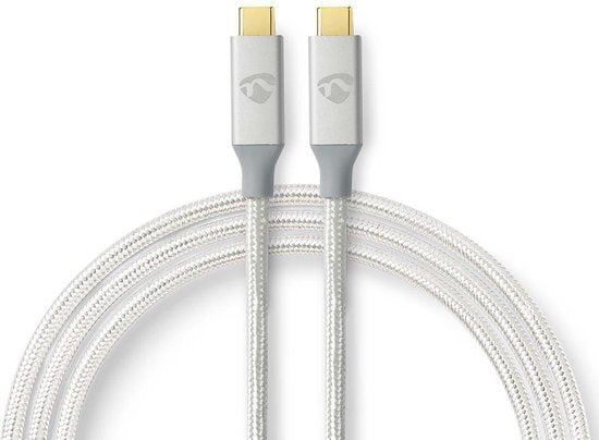 Nedis USB-Kabel - USB 3.2 Gen 2x2 - USB-C Male - USB-C Male - 100 W - 4K@60Hz - 20 Gbps - Verguld - 1.00 m - Rond - Gevlochten / Nylon - Zilver - Cover Window Box - afbeelding 1