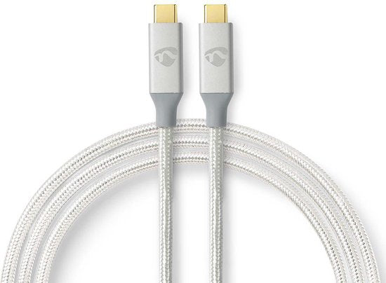 Nedis USB-Kabel - USB 3.2 Gen 2x2 - USB-C Male - USB-C Male - 100 W - 4K@60Hz - 20 Gbps - Verguld - 2.00 m - Rond - Gevlochten / Nylon - Zilver - Cover Window Box - afbeelding 1