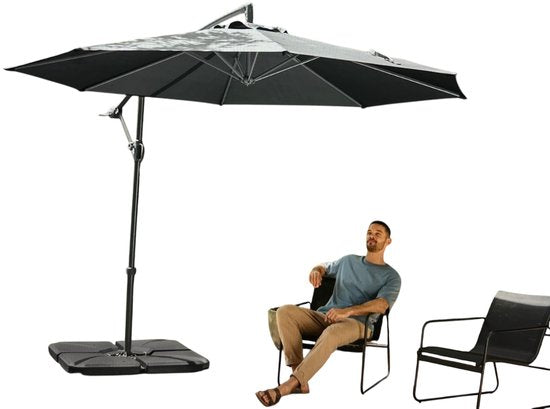 Livarno Zweefparasol 300 cm x 258 cm draaibaar Antraciet 180 grams polyester doek - afbeelding 1