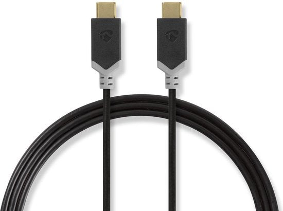 USB-Kabel | USB 3.2 Gen 2 | USB Type-C™ Male | USB Type-C™ Male | 10 Gbps | Verguld | 1.00 m | Rond | PVC | Antraciet | Polybag - afbeelding 1