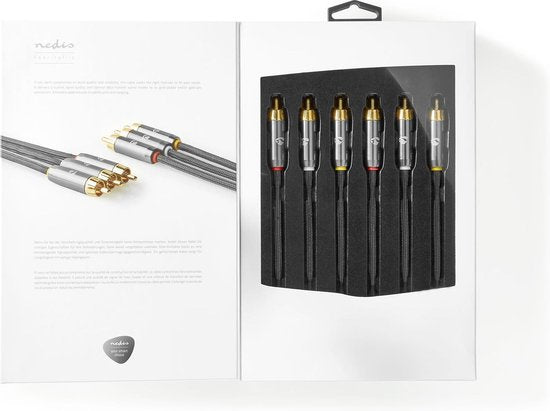 Nedis Composiet Videokabel - 3x RCA Male - 3x RCA Male - Verguld - 480p - 2.00 m - Rond - Katoen - Antraciet / Gun Metal Grijs - Cover Window Box - afbeelding 10