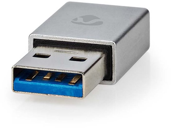 Nedis USB-A Adapter - USB 3.2 Gen 1 - USB-A Male - USB-C Female - 5 Gbps - Rond - Vernikkeld - Zilver - Cover Window Box - afbeelding 3