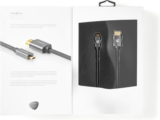 High Speed ​​HDMI-Kabel met Ethernet - HDMI Connector - HDMI Micro-Connector - 4K@60Hz - 18 Gbps - 2.00 m - Rond - Katoen - Antraciet / Gun Metal Grijs - Cover Window Box - afbeelding 10