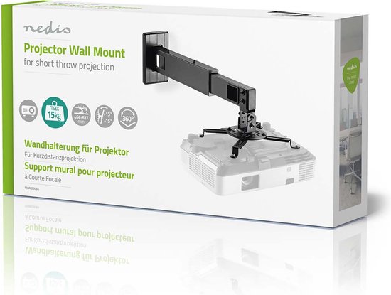 Nedis Projectorbeugel - Draai- en Kantelbaar - 15 kg - Draaibaar - Kantelbaar - Staal - Zwart - afbeelding 8