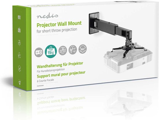 Nedis Projectorbeugel - Draai- en Kantelbaar - 15 kg - Draaibaar - Kantelbaar - Staal - Zwart - afbeelding 9