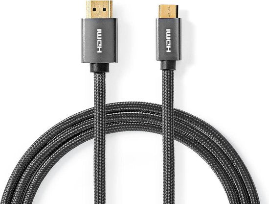 Nedis High Speed ​​HDMI-Kabel met Ethernet - HDMI Connector - HDMI Mini-Connector - 4K@60Hz - 18 Gbps - 2.00 m - Rond - Katoen - Antraciet / Gun Metal Grijs - Cover Window Box - afbeelding 1