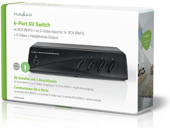 Nedis S-Video Switches - 4-Poorts poort(en) - Input: 4x Composiet-Video + S-Video - Output: 1x 3,5 mm / 1x Composiet-Video - 1024x576 - ABS - Zwart - afbeelding 7