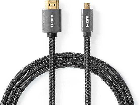 High Speed ​​HDMI-Kabel met Ethernet - HDMI Connector - HDMI Micro-Connector - 4K@60Hz - 18 Gbps - 2.00 m - Rond - Katoen - Antraciet / Gun Metal Grijs - Cover Window Box - afbeelding 1