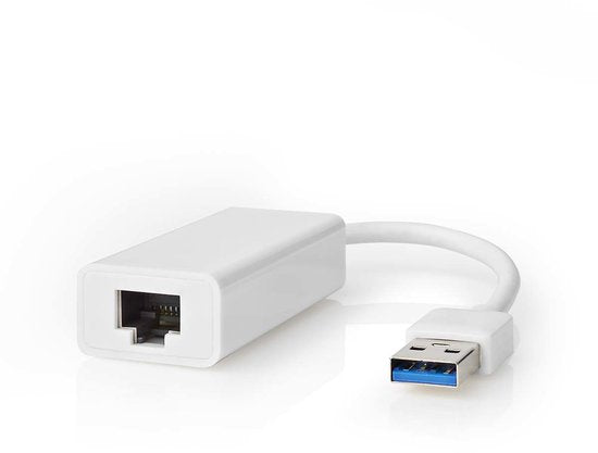 USB-A Adapter - USB 3.2 Gen 1 - USB-A Male - RJ45 Female - 1 Gbps - 0.20 m - Rond - Verguld / Vernikkeld - PVC - Wit - Polybag - afbeelding 2