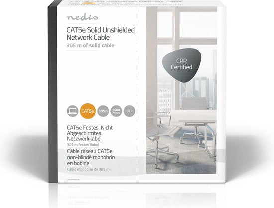 Nedis Netwerk Kabel Rol - CAT5e - Solid - U/UTP - Koper - 305.0 m - Binnenshuis - Rond - PVC - Grijs - Gift Box - afbeelding 3