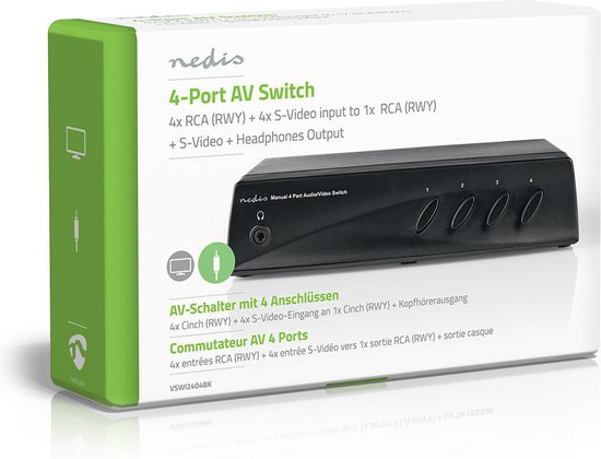 Nedis S-Video Switches - 4-Poorts poort(en) - Input: 4x Composiet-Video + S-Video - Output: 1x 3,5 mm / 1x Composiet-Video - 1024x576 - ABS - Zwart - afbeelding 8