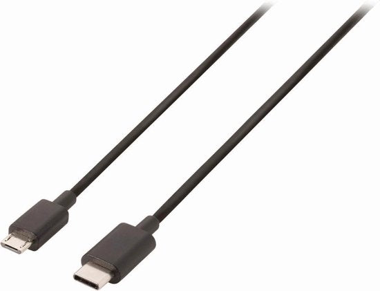 USB-Kabel - USB 2.0 - USB-C Male - USB Micro-B Male - 60 W - 480 Mbps - Vernikkeld - 1.00 m - Rond - PVC - Zwart - Blister - afbeelding 4