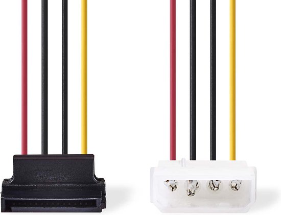 Nedis Interne Voedingskabel - Molex Male - SATA 15-Pins Female - Verguld - 0.15 m - Rond - PVC - Multicolour - Envelop - afbeelding 4