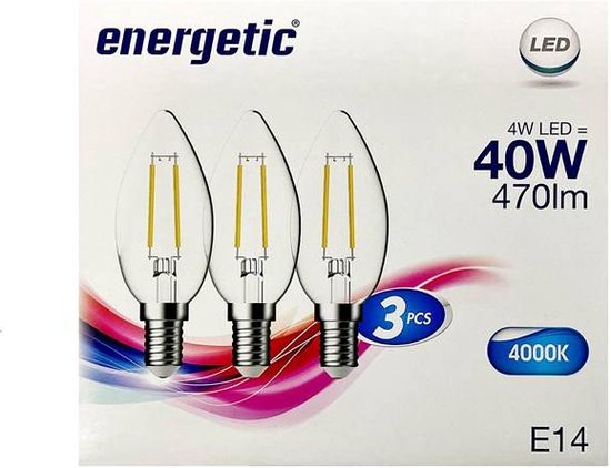Energetic - Kaars LED lamp - 3 PCS - E14 - 40W - 4000K - afbeelding 1