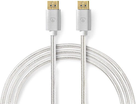 Nedis DisplayPort-Kabel - DisplayPort Male - DisplayPort Male - 8K@60Hz - Verguld - 2.00 m - Rond - Gevlochten - Zilver - Cover Window Box - afbeelding 3